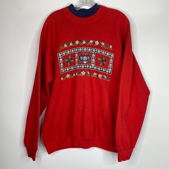 Vintage Fruit Of The Loom Granny Raglan Sleeve Turtleneck Sweatshirt 1993 XXL - Picture 1 of 10